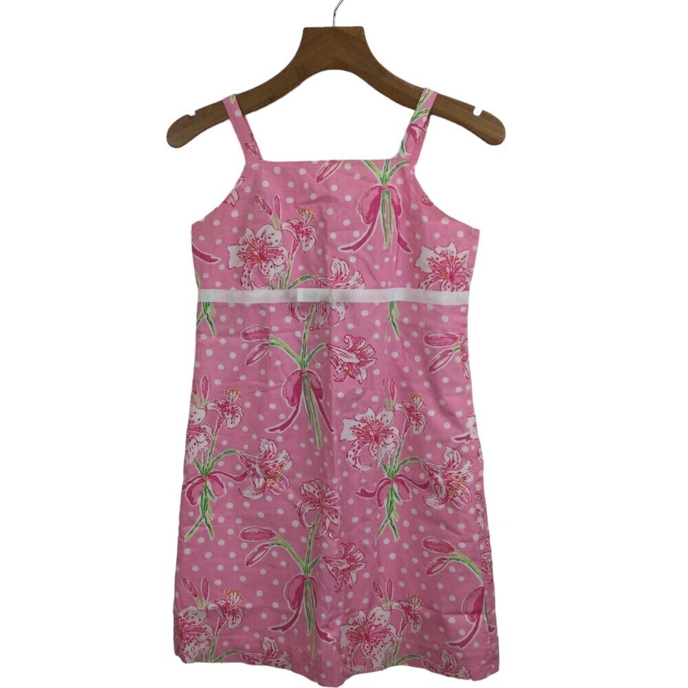 Lilly Pulitzer Girls Stargazer Lilies Floral Strappy Dress Pink 100% Cotton 16